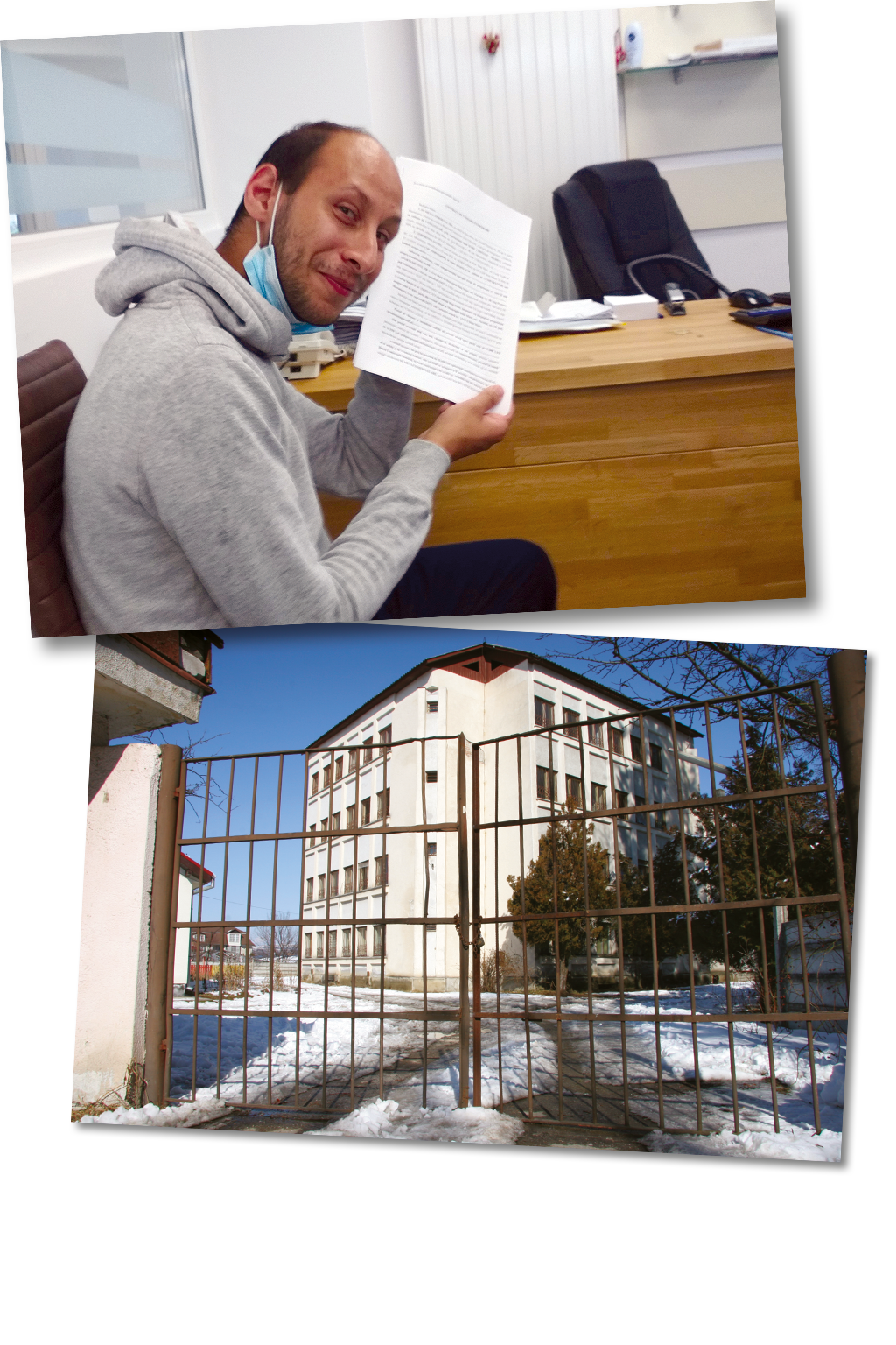 An image of David with paperwork for his new home; plus an image of an orphanage in Maramureș county